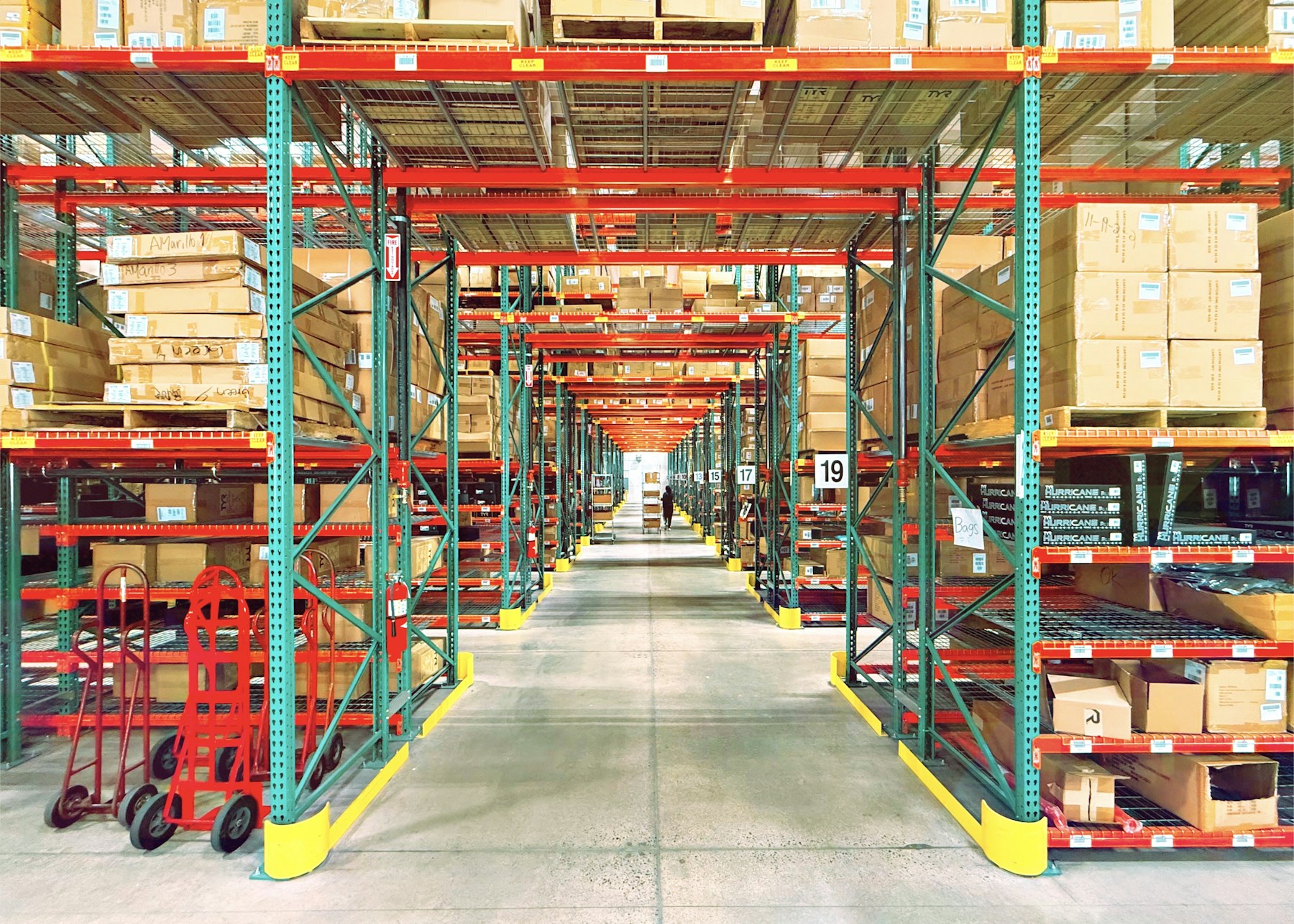Warehouse aisle in Huntington Beach, California, representing an order picker's working environment
